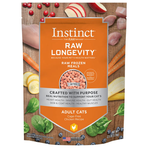 Instinct Raw Longevity Frozen Bites Cage-Free Chicken Cat Food 2.5lb - Poudre Pet and Feed Supply